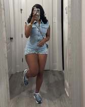 Sleeveless Lapel Neck Denim Romper MEM-88645