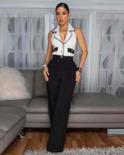 Sleeveless Patchwork Wide Leg Jumpsuit OSM-4480