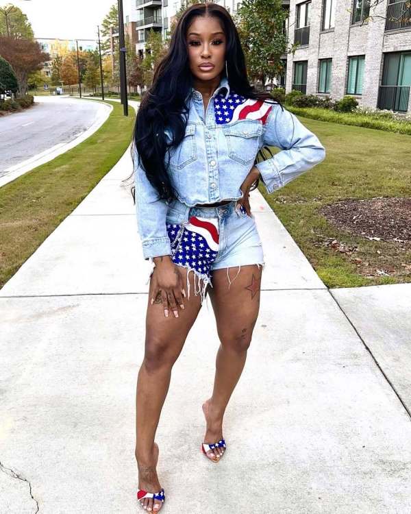 Casual Denim Flag Print Two Piece Shorts Set TR-1321