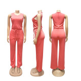 Solid Color Sleeveless Tie Up Two Piece Pants Set SFY-728