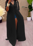 Solid Shirt Neck  Tie Up Big Swing Maxi Dress OMY-11078