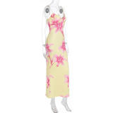 Print Sling V Neck Backless Maxi Dress GWSD-D1994525