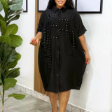 Plus Size Loose Lapel Neck Shirt Dress GMLF-3334