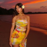 Print Off Shoulder Tube Top Dress GWSD-D1994560