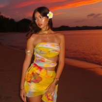 Print Off Shoulder Tube Top Dress GWSD-D1994560