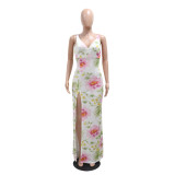 V Neck Backless Print Maxi Dress CYA-901790