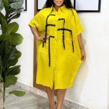 Plus Size Loose Lapel Neck Shirt Dress GMLF-3334