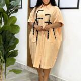 Plus Size Loose Lapel Neck Shirt Dress GMLF-3334