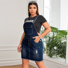 Plus Size Fashion Denim Strap Dress GDAM-218639