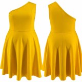 Plus Size Solid Color Slash Shoulder Midi Dress GDAM-218703
