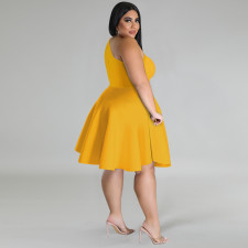 Plus Size Solid Color Slash Shoulder Midi Dress GDAM-218703