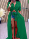 Solid Shirt Neck  Tie Up Big Swing Maxi Dress OMY-11078