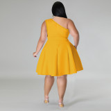 Plus Size Solid Color Slash Shoulder Midi Dress GDAM-218703