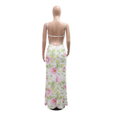 V Neck Backless Print Maxi Dress CYA-901790