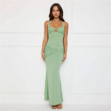 Solid Color Tie Up Backless Maxi Dress GWSD-S1994478
