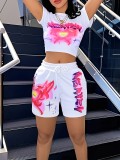 Short Sleeve Print Casual Two Piece Shorts Set SHMF-1002