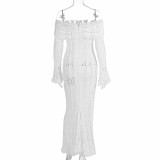 Lace Off Shoulder Flare Sleeve Maxi Dress GWSD-D1994316