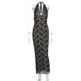 Lace See Through Backless Split Maxi Dress GWSD-D1994561