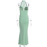 Solid Color Tie Up Backless Maxi Dress GWSD-S1994478