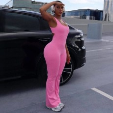 Solid Color Backless Tight Sport Jumpsuit GWSD-P1994367