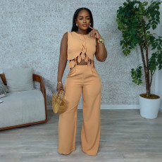 Sleeveless Solid Color Two Piece Pants Set CYA-901763