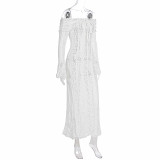 Lace Off Shoulder Flare Sleeve Maxi Dress GWSD-D1994316