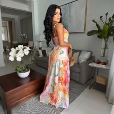 Sexy Print Tie Up Wide Leg Pants 2 Piece Set CYA-901805