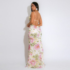 V Neck Backless Print Maxi Dress CYA-901790