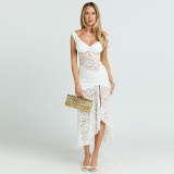 Lace Hollow Out Patchwork Split Maxi Dress GWSD-D1994527