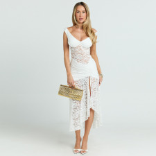 Lace Hollow Out Patchwork Split Maxi Dress GWSD-D1994527