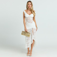 Lace Hollow Out Patchwork Split Maxi Dress GWSD-D1994527