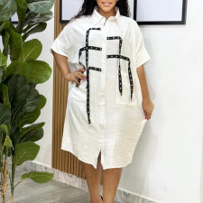 Plus Size Loose Lapel Neck Shirt Dress GMLF-3334