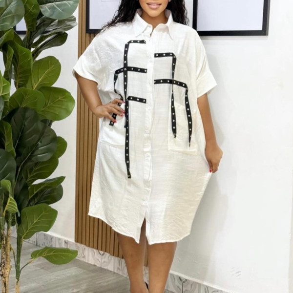 Plus Size Loose Lapel Neck Shirt Dress GMLF-3334