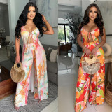 Sexy Print Tie Up Wide Leg Pants 2 Piece Set CYA-901805