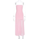 Patchwork Mesh Solid Color Tube Top Dress GWSD-D1994542