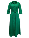 Solid Shirt Neck  Tie Up Big Swing Maxi Dress OMY-11078