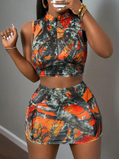 Tree Branch Printed Fashion Short Skirt Two Piece Set GBGF-8802