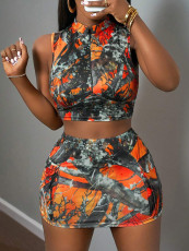 Tree Branch Printed Fashion Short Skirt Two Piece Set GBGF-8802