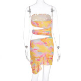 Print Off Shoulder Tube Top Dress GWSD-D1994560