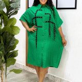 Plus Size Loose Lapel Neck Shirt Dress GMLF-3334