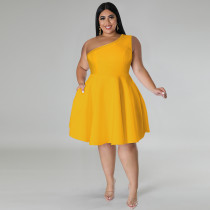 Plus Size Solid Color Slash Shoulder Midi Dress GDAM-218703