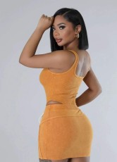 Rib Washed Sleeveless Bodysuit Two Piece Skirt Set GBGF-6620