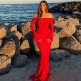 Lace Off Shoulder Flare Sleeve Maxi Dress GWSD-D1994316