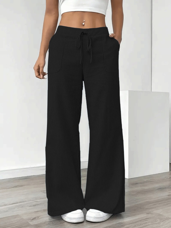 Solid Color Stripe Loose Wide Leg Pants GCNF-5798