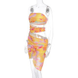 Print Off Shoulder Tube Top Dress GWSD-D1994560