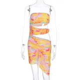 Print Off Shoulder Tube Top Dress GWSD-D1994560