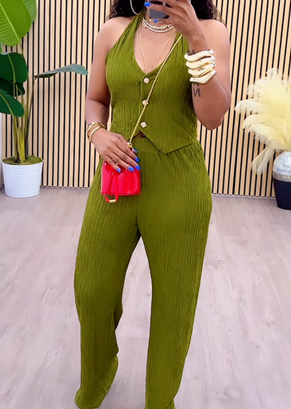 Casual Single-breasted Sleeveless Two-piece Suit OMY-11077