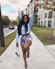 Casual Denim Flag Print Two Piece Shorts Set TR-1321