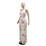 V Neck Backless Print Maxi Dress CYA-901790
