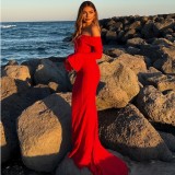 Lace Off Shoulder Flare Sleeve Maxi Dress GWSD-D1994316